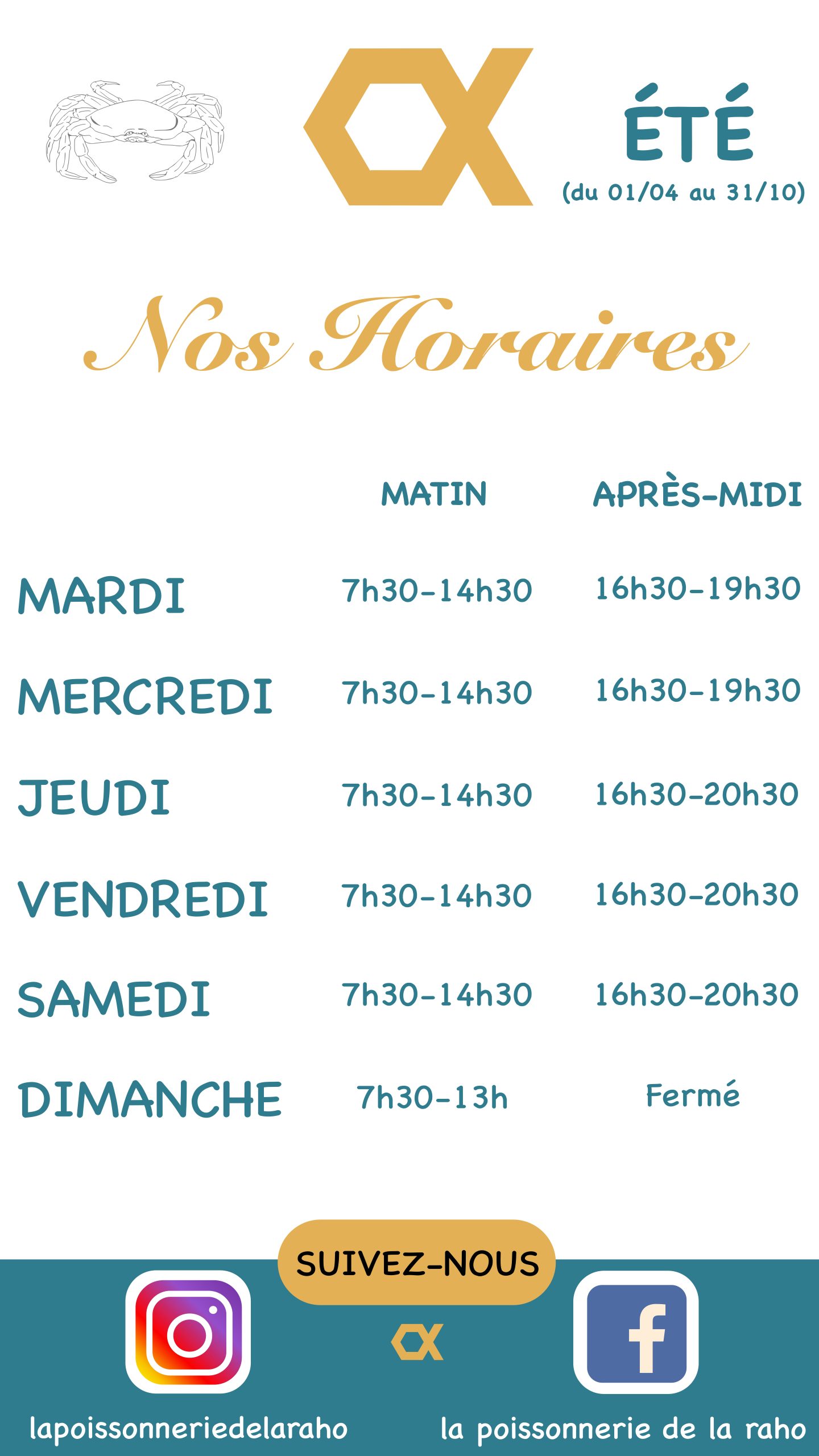 horaires poissonnerie Villeneuve-de-la-Raho été