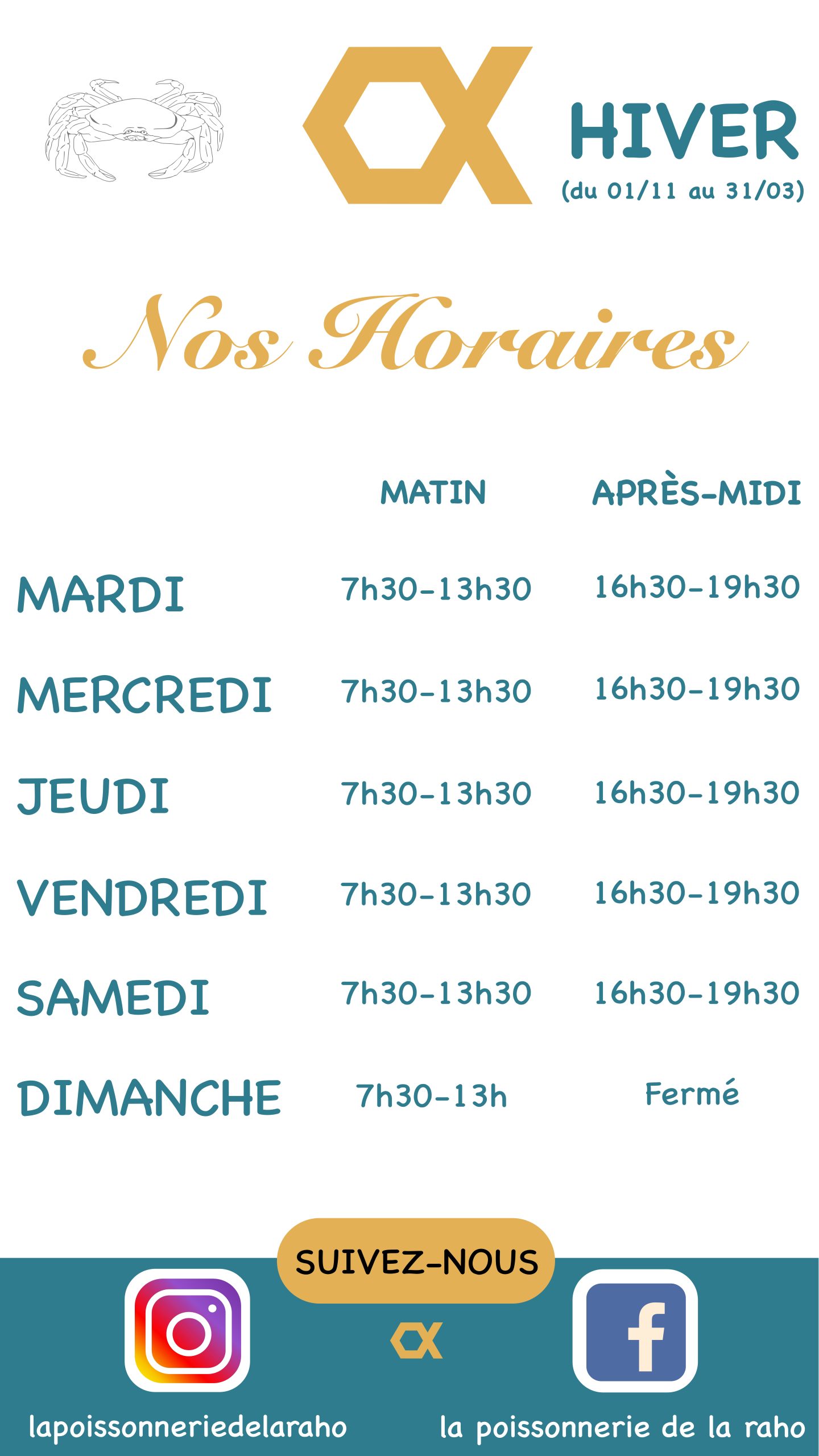 horaires poissonnerie Villeneuve-de-la-Raho hiver